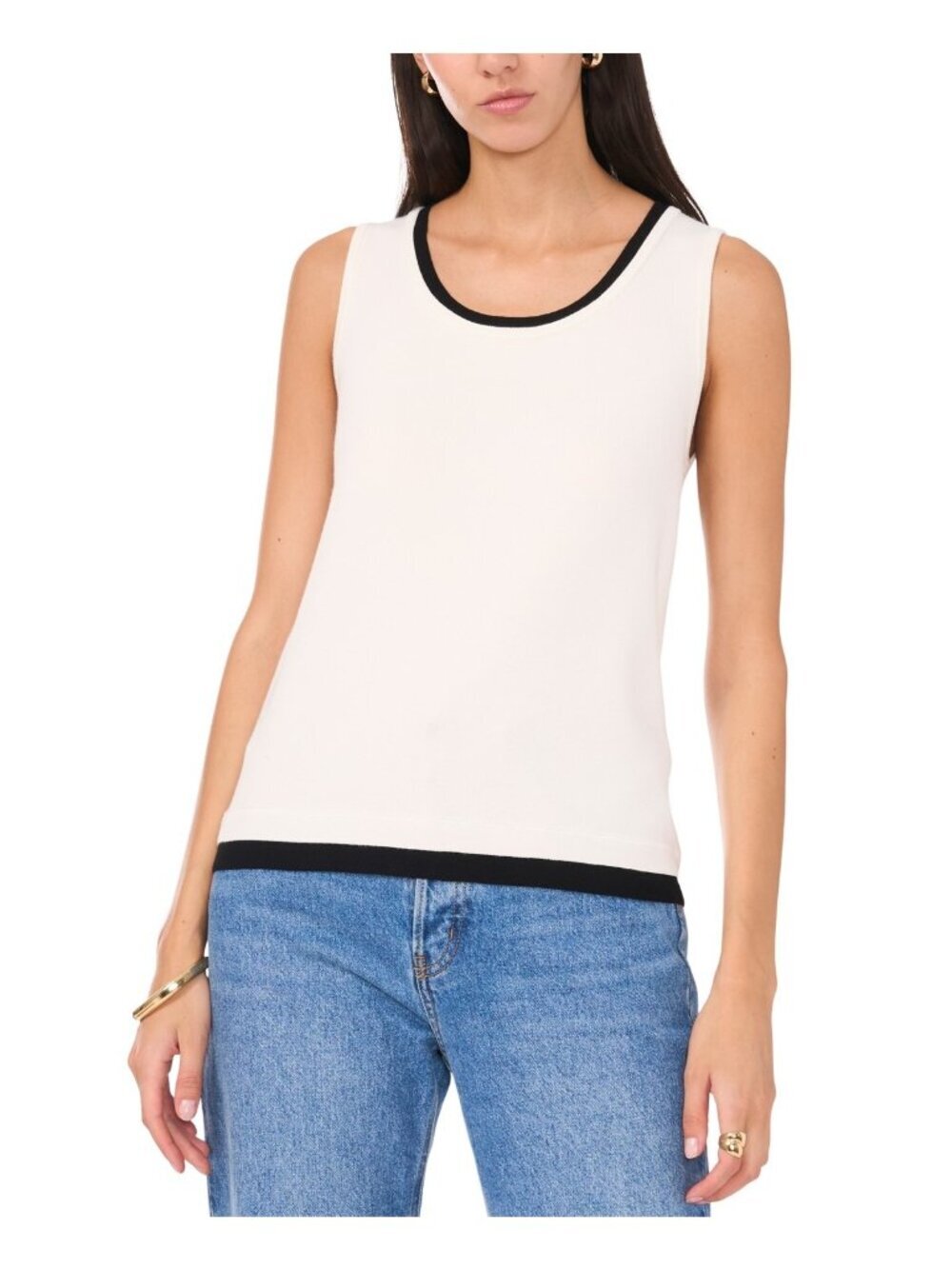 NWT Vince Camuto Contrast-Trim Sleeveless Sweater Ivory Large MSRP $69